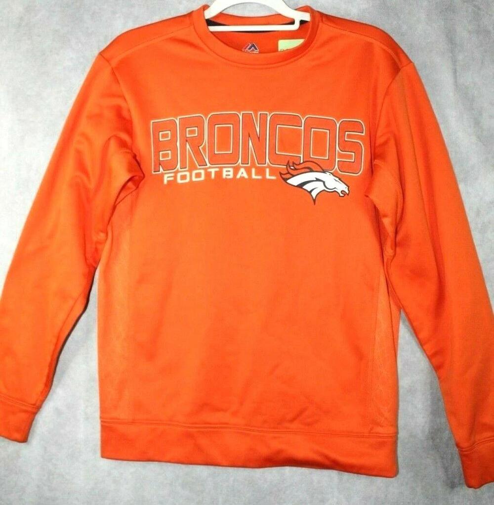 Denver Broncos Sweatshirt Mens Small Orange NFL Football Majestic Crewneck